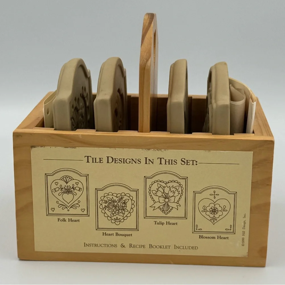 Vintage Brown Bag Hearts &‎ Flowers Cookie Tiles Complete Set w Caddy 1999